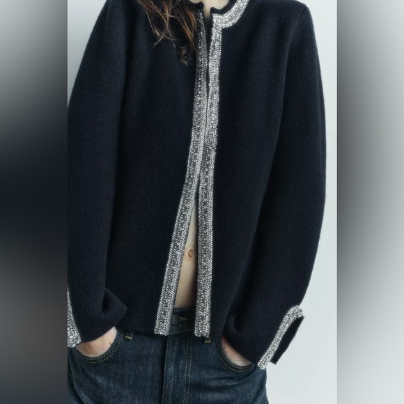 NWT Zara Jacket | ZARA 100% WOOL BEADED CARDIGAN/ JACKET (Size: M) - Picture 12 of 16